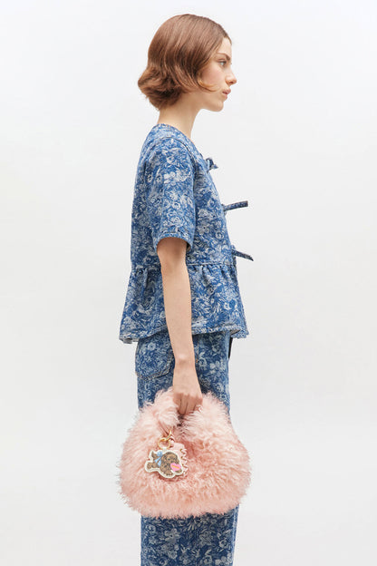 Mary's Rose Pink Fur Mini Hobo Bag