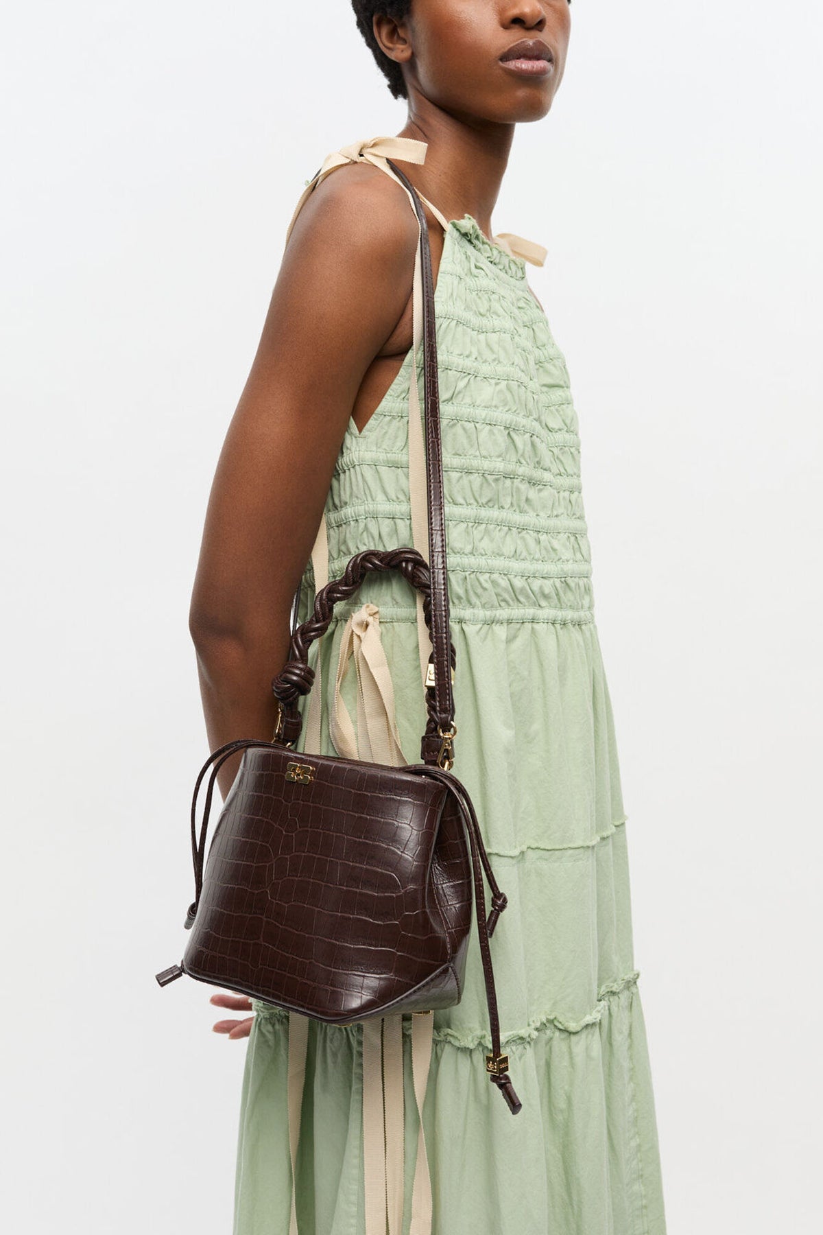 Chocolate Fondant Brown Croco Bou Bucket Bag