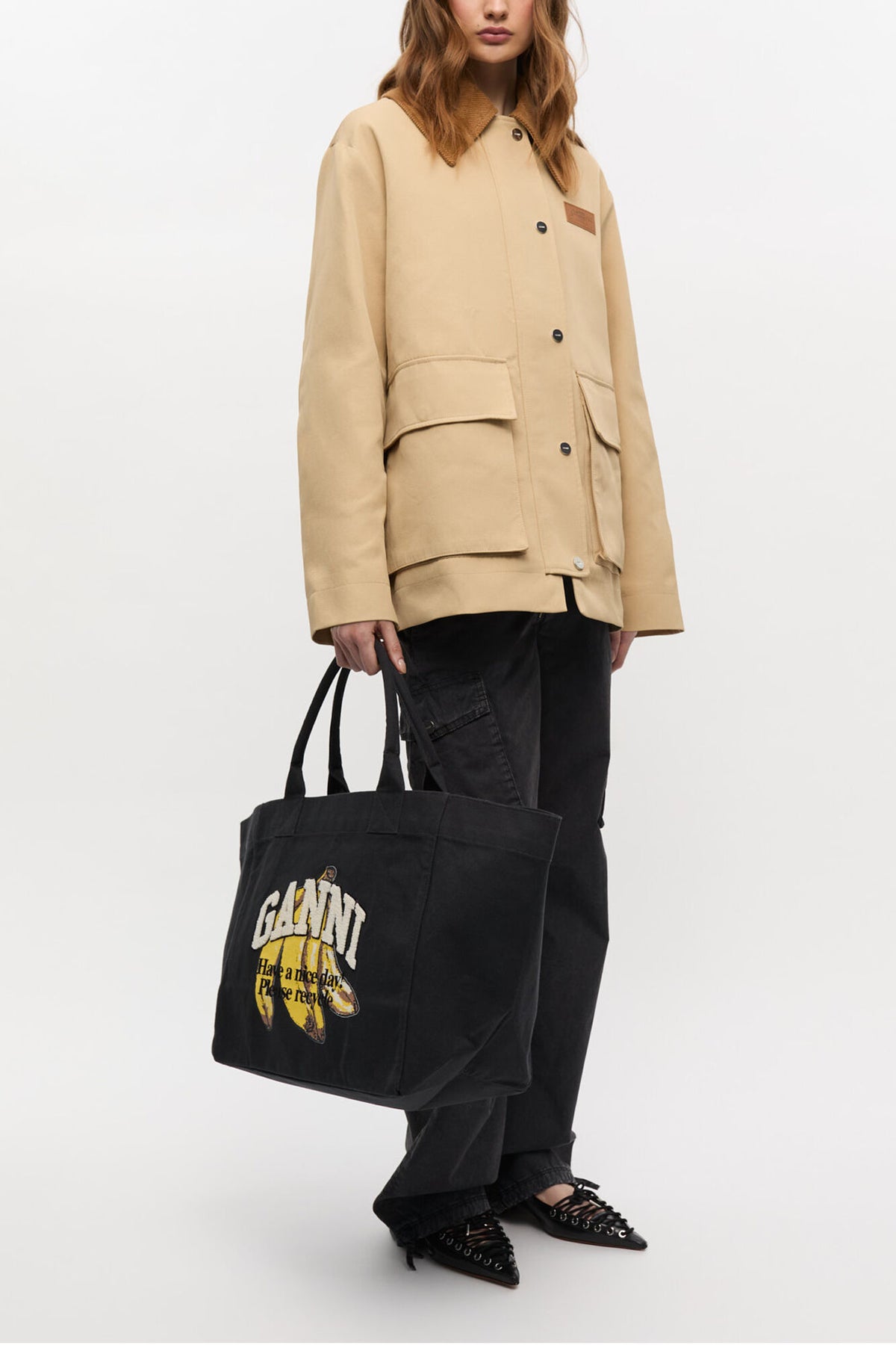 Black Black XXL Banana Print Tote