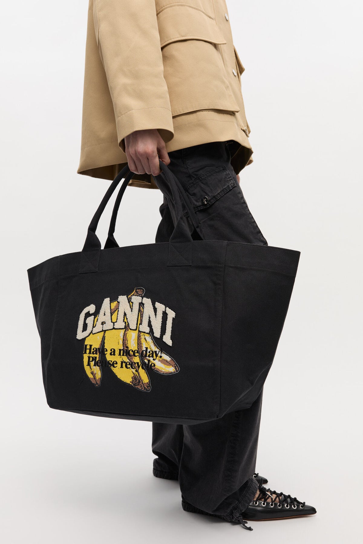 Black Black XXL Banana Print Tote