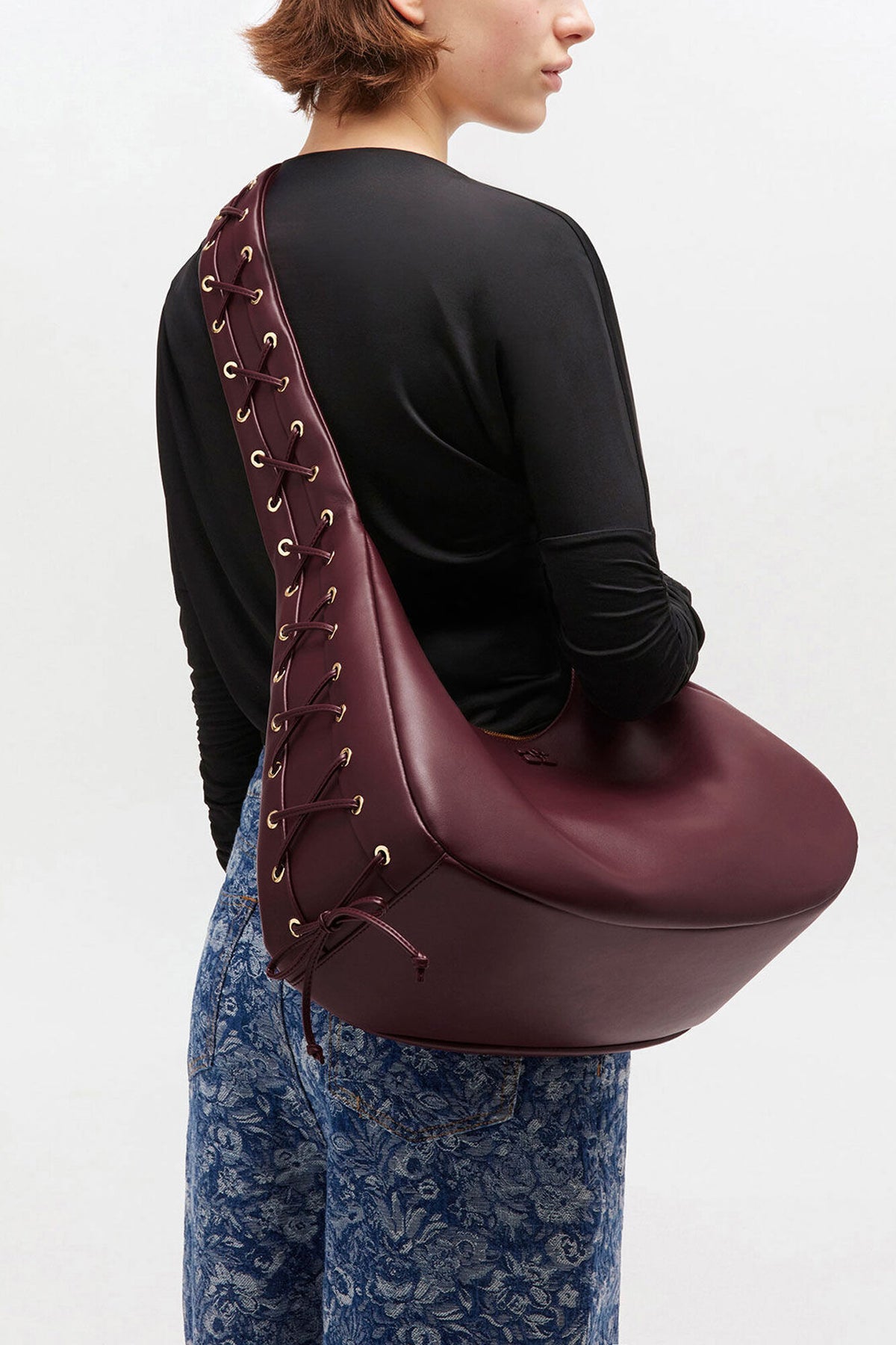 Burgundy Burgundy Medium Laces Hobo Bag