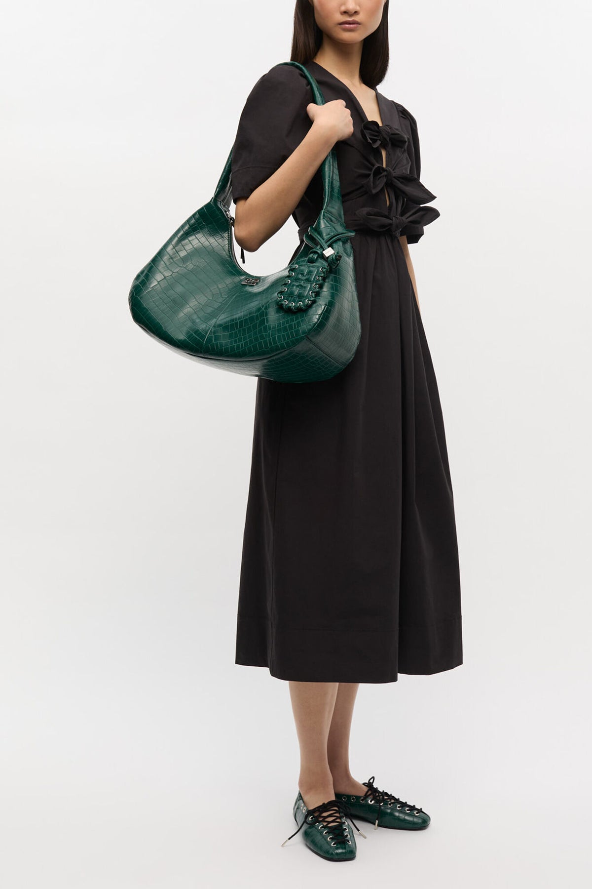 Pineneedle Green Croco Medium Hobo Bag