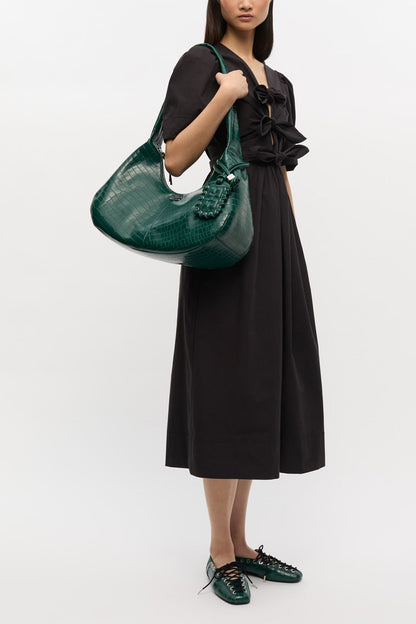 Pineneedle Green Croco Medium Hobo Bag