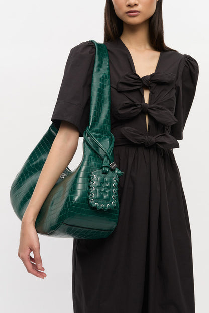 Pineneedle Green Croco Medium Hobo Bag