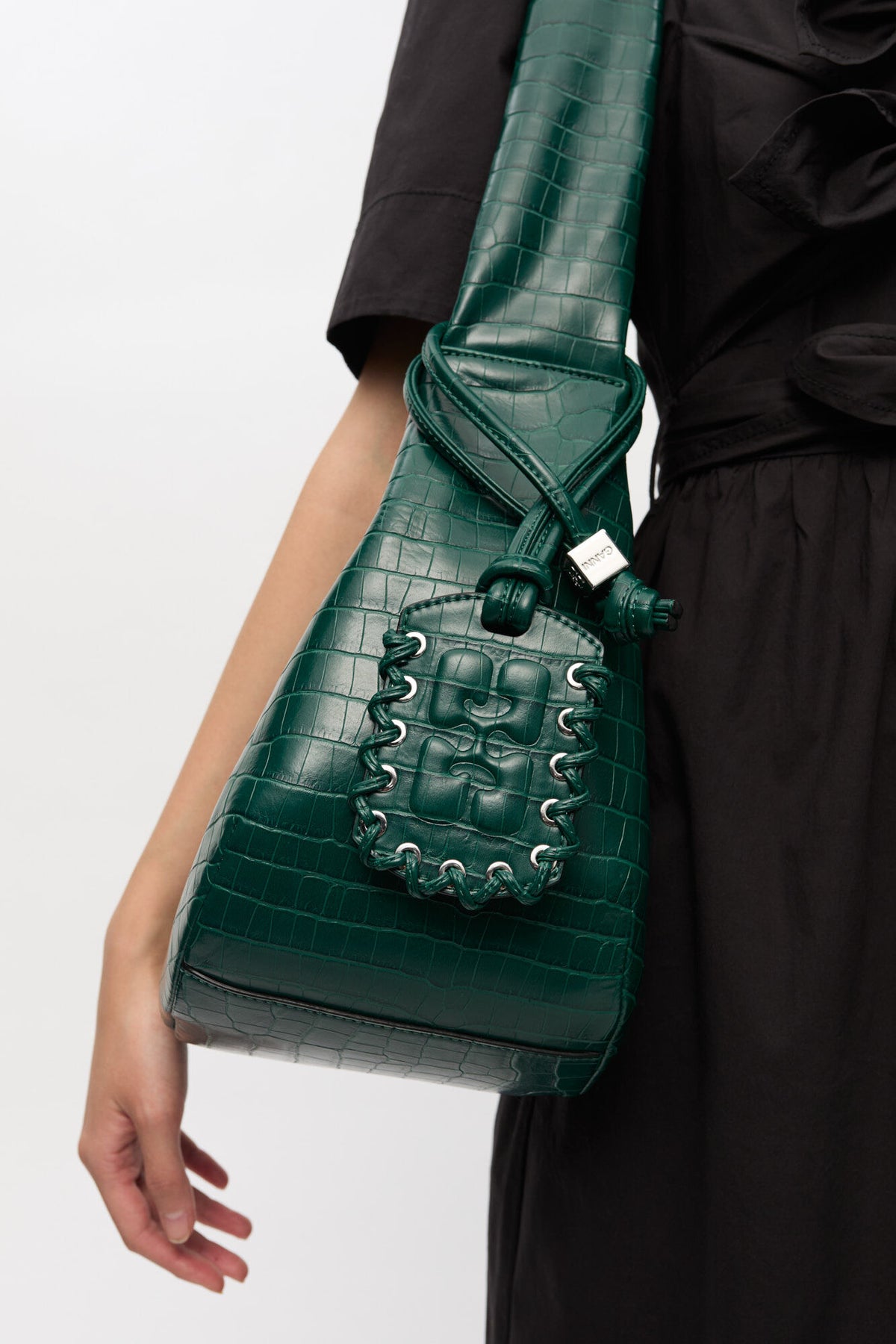 Pineneedle Green Croco Medium Hobo Bag