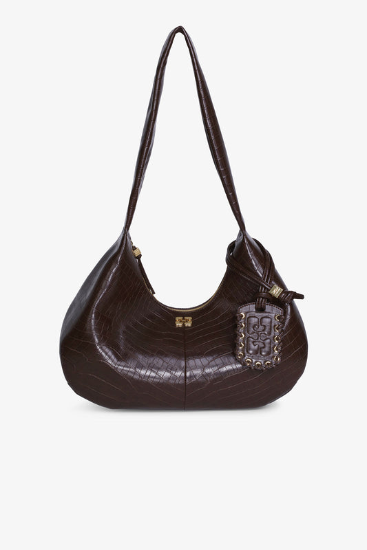 Chocolate Fondant Brown Croco Medium Hobo Bag