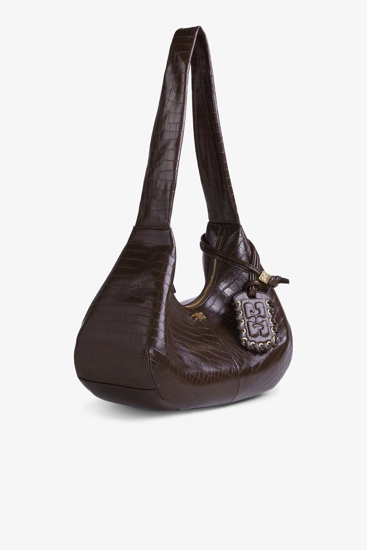 Chocolate Fondant Brown Croco Medium Hobo Bag