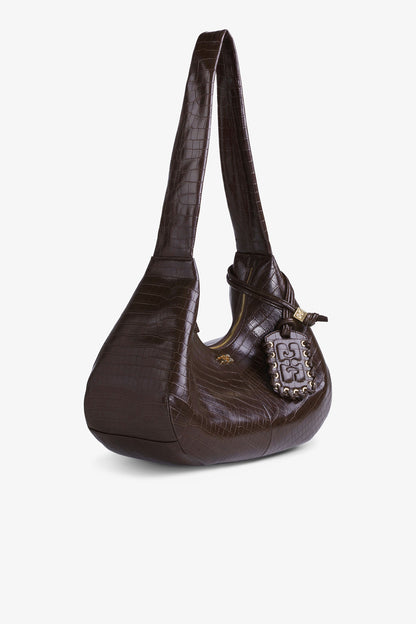 Chocolate Fondant Brown Croco Medium Hobo Bag