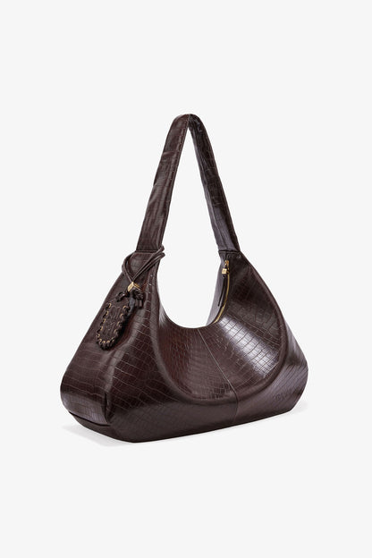 Chocolate Fondant Brown Croco XXL Hobo Bag