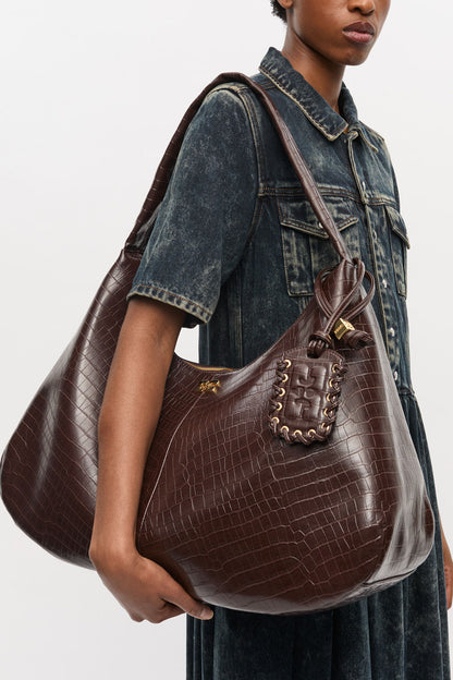 Chocolate Fondant Brown Croco XXL Hobo Bag