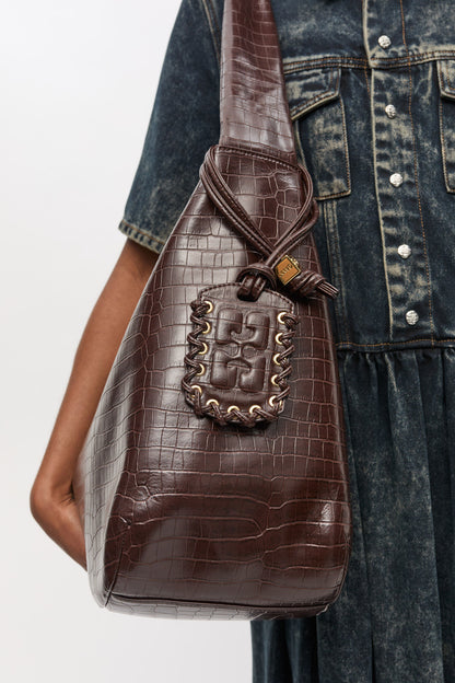 Chocolate Fondant Brown Croco XXL Hobo Bag
