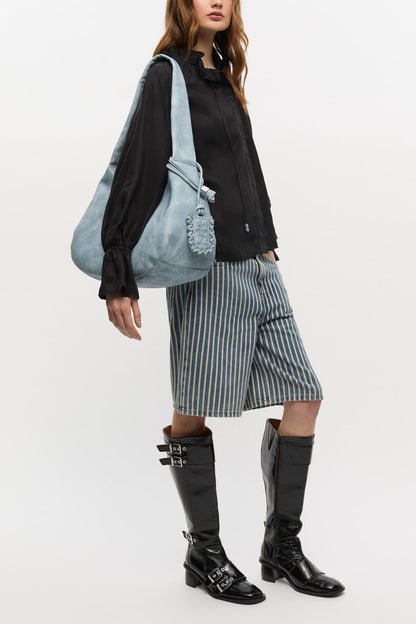Celestial Blue Bleached Medium Hobo Bag