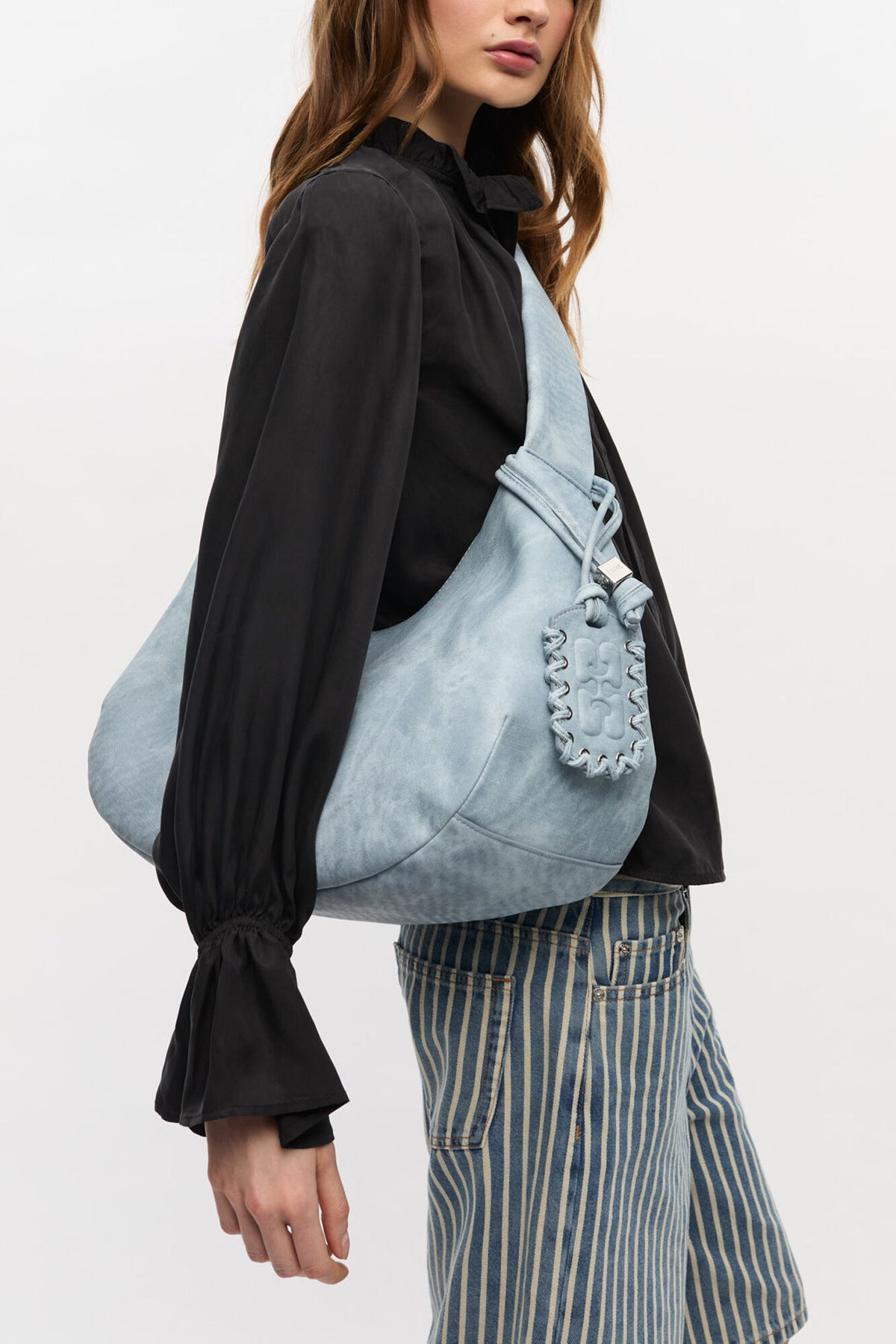 Celestial Blue Bleached Medium Hobo Bag