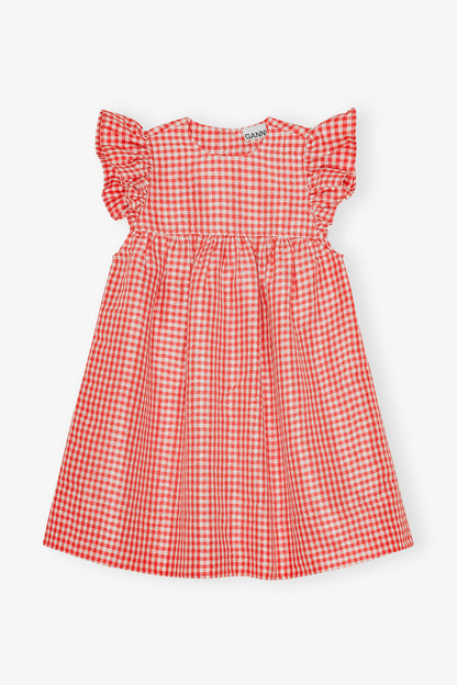 Red Crinkled Check Taffeta Dress