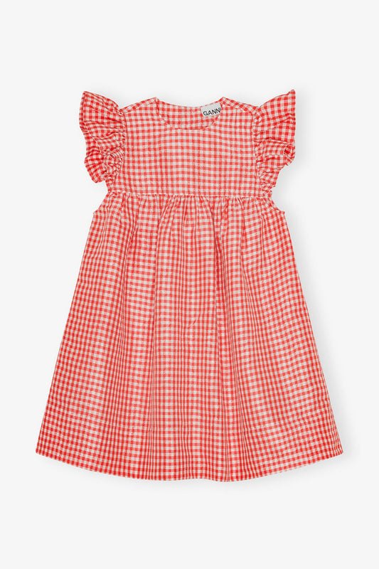 Red Crinkled Check Taffeta Dress