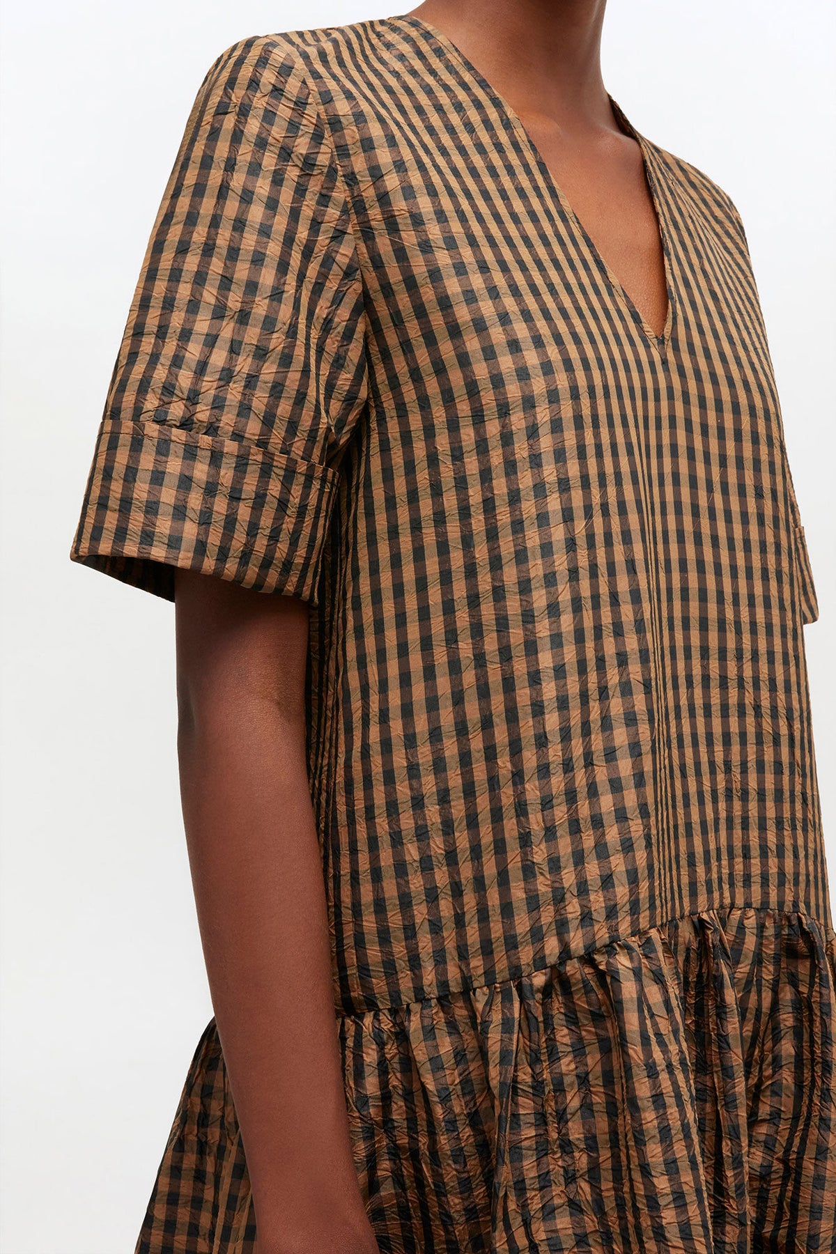 Crinkled Check Long Dress
