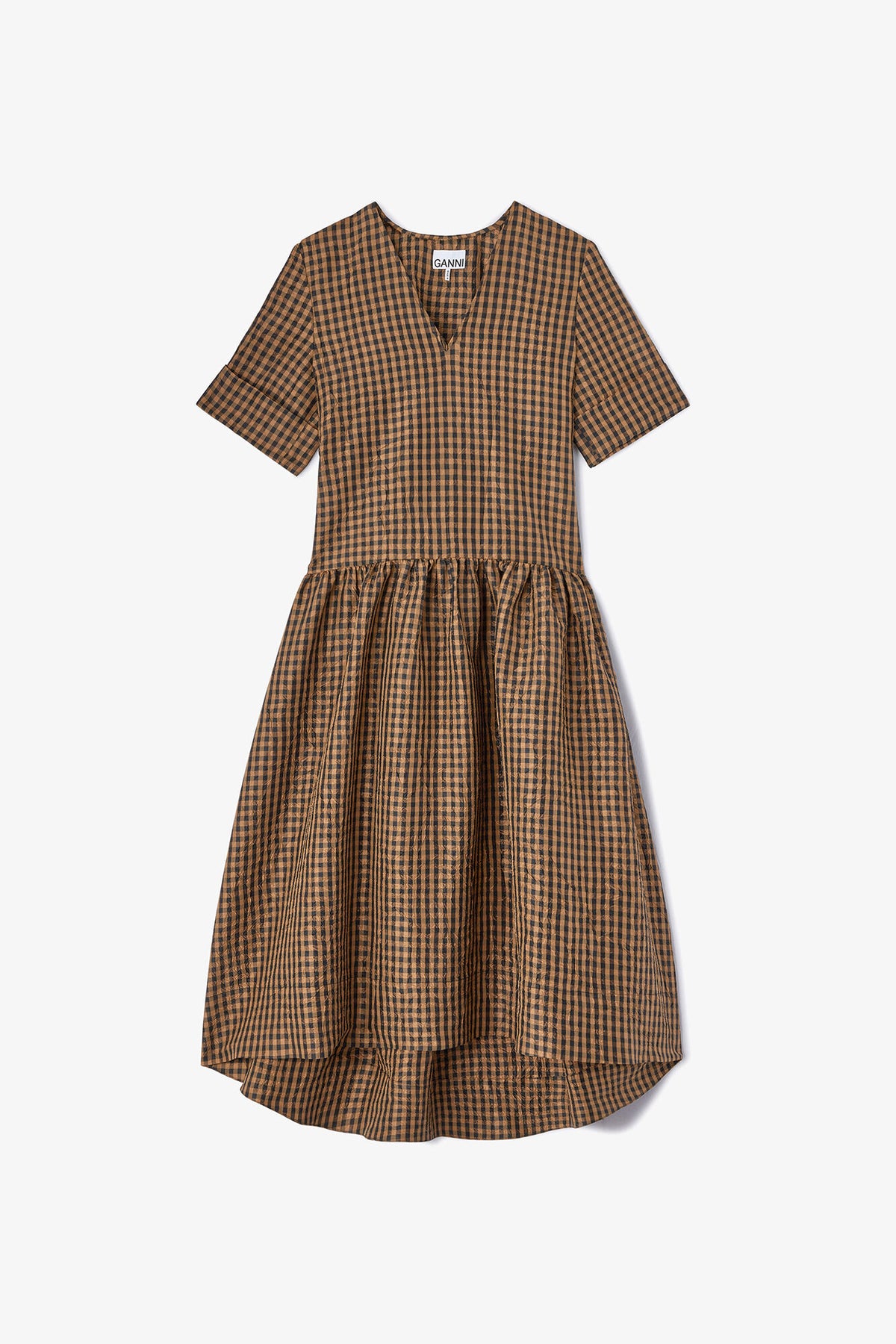 Crinkled Check Long Dress