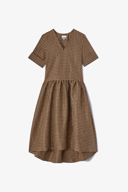 Crinkled Check Long Dress