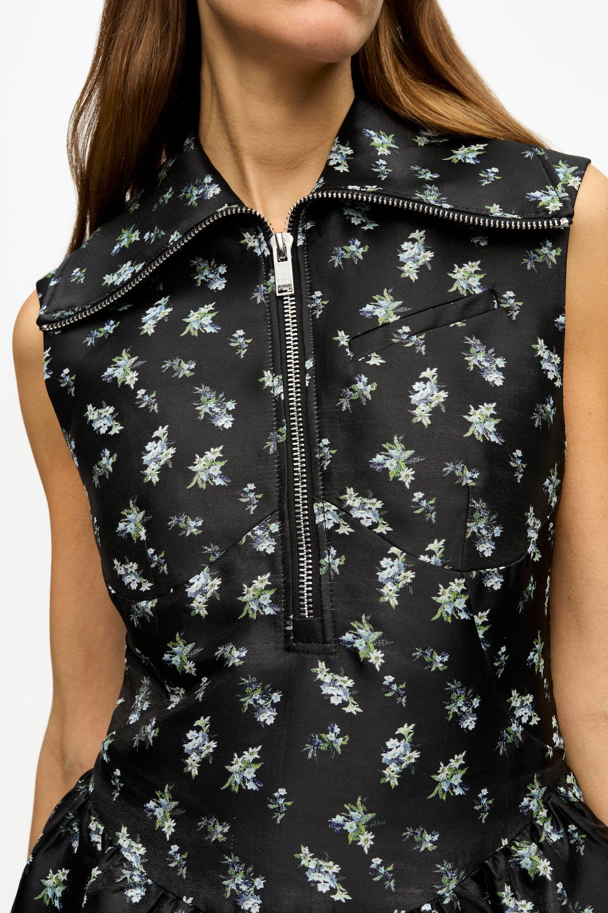 Black Floral Jacquard Midi Dress