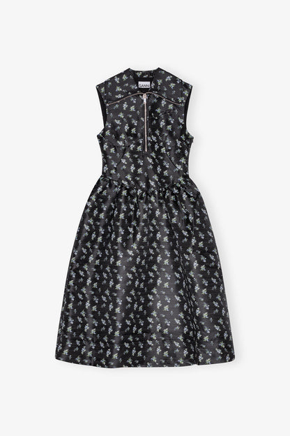 Black Floral Jacquard Midi Dress