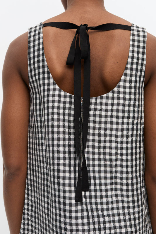 Crinkled Check Long Dress