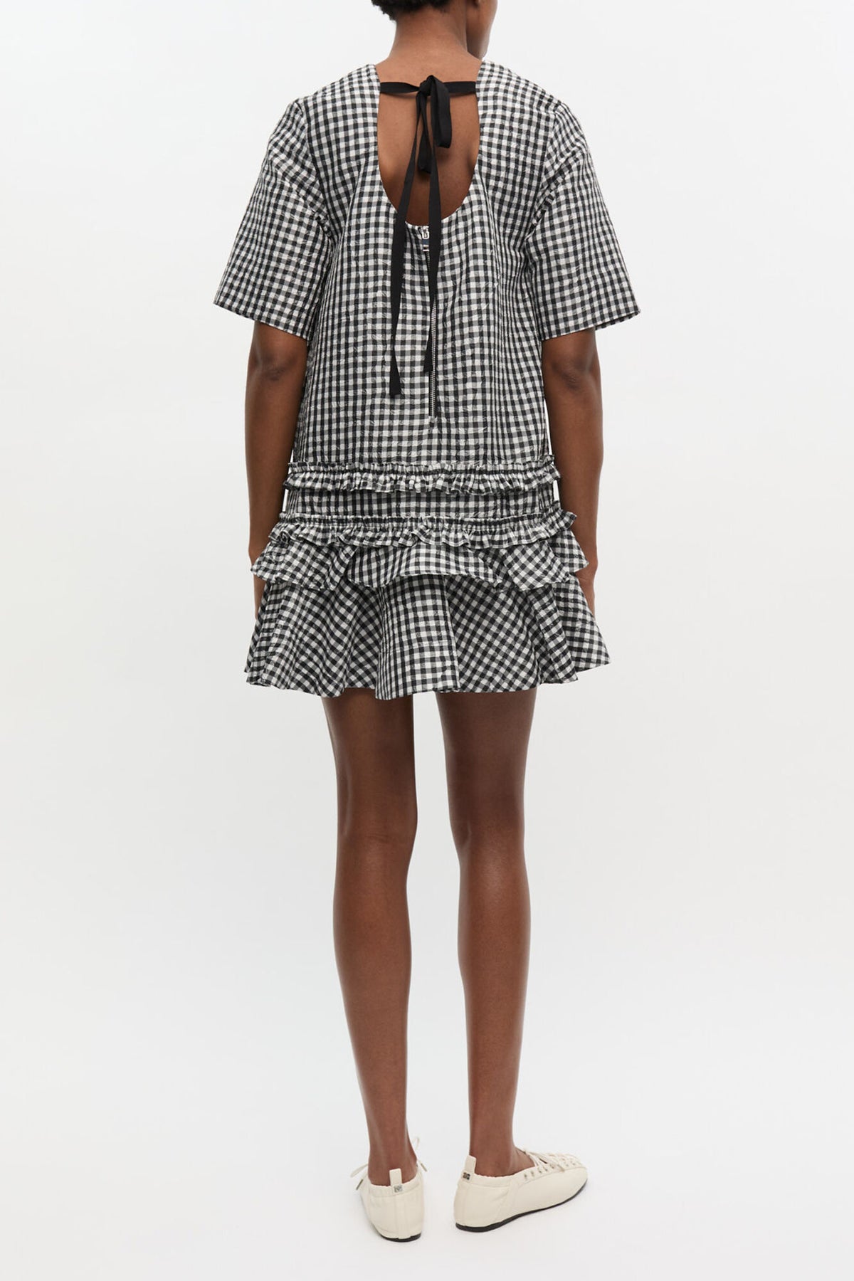 Crinkled Check Mini Dress