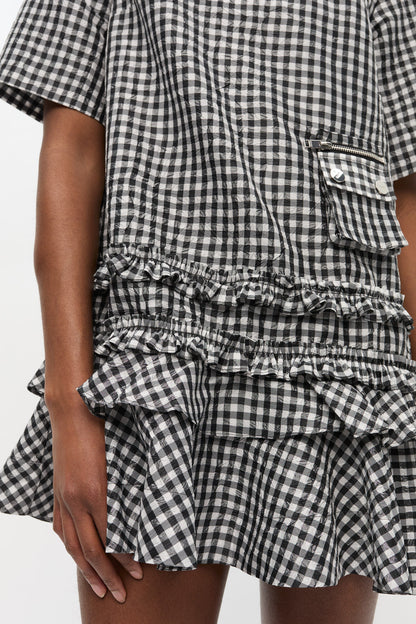 Crinkled Check Mini Dress