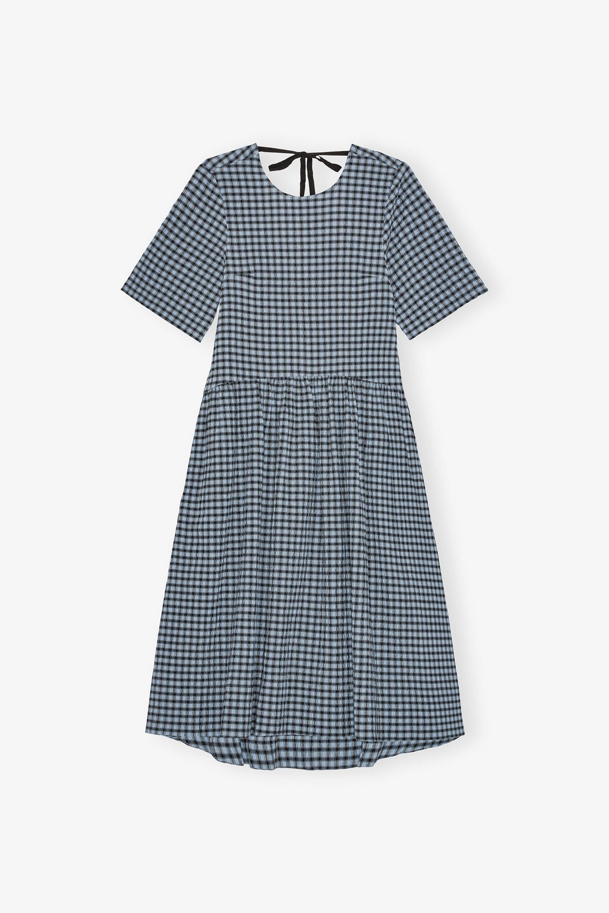 Blue Seersucker Check Midi Dress