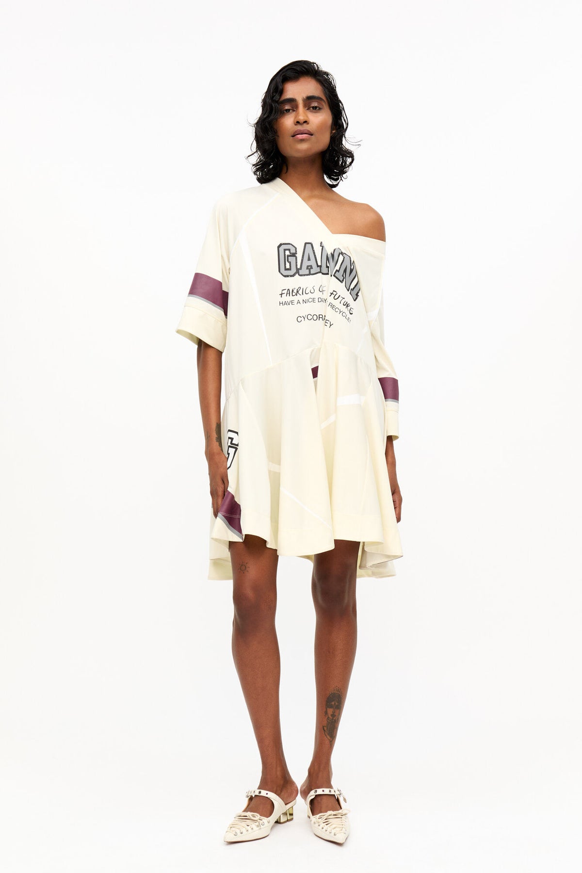 Ivory GANNI League Oversized Mini Dress