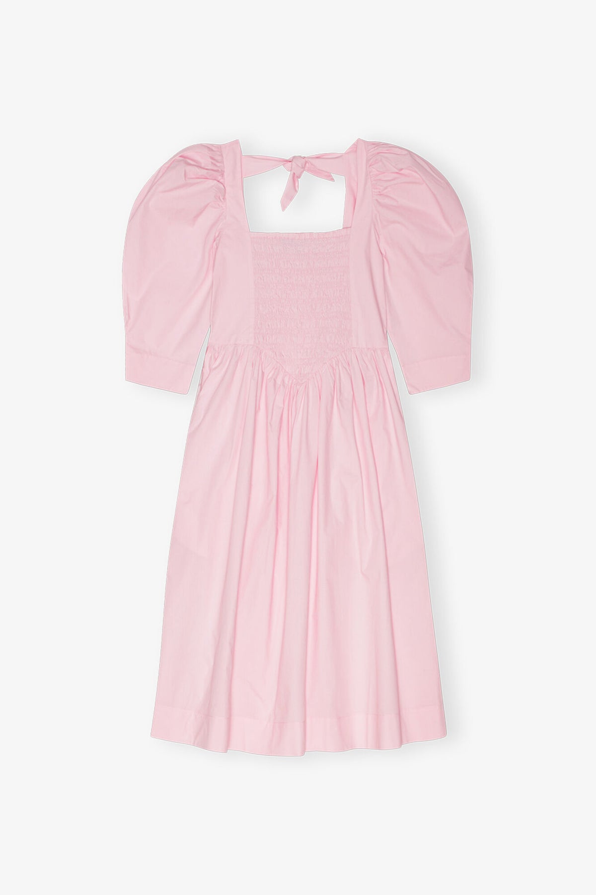 Pink Cotton Poplin Open Neck Smock Dress
