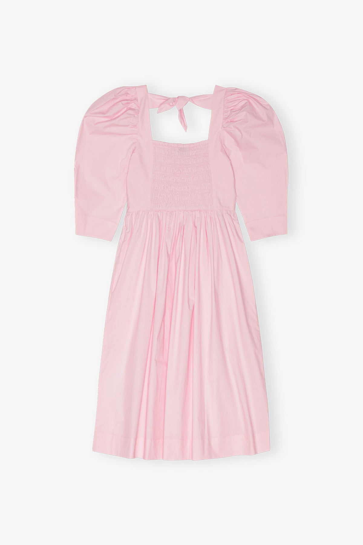 Pink Cotton Poplin Open Neck Smock Dress