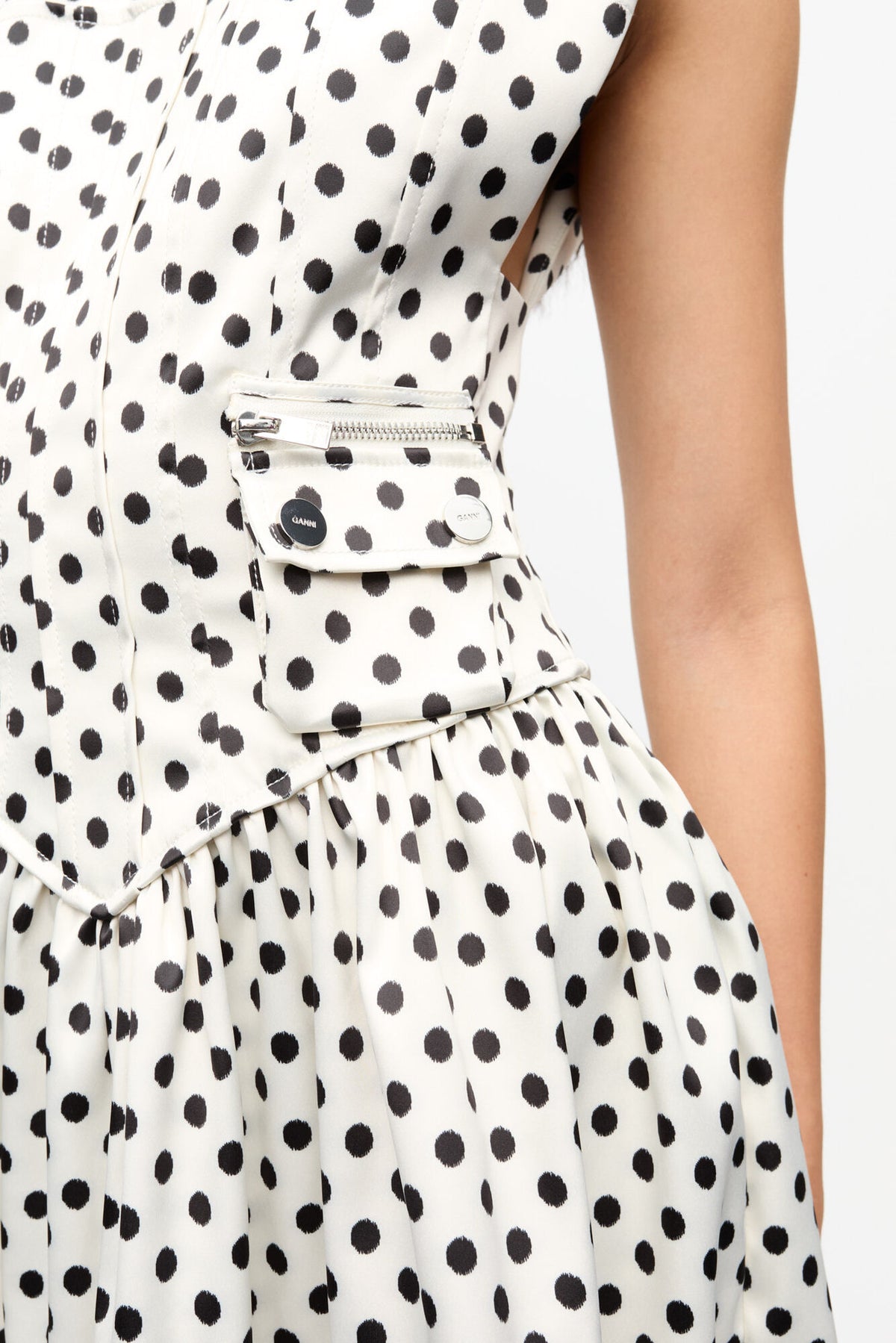 Polka-Dot Satin Corset Mini Dress