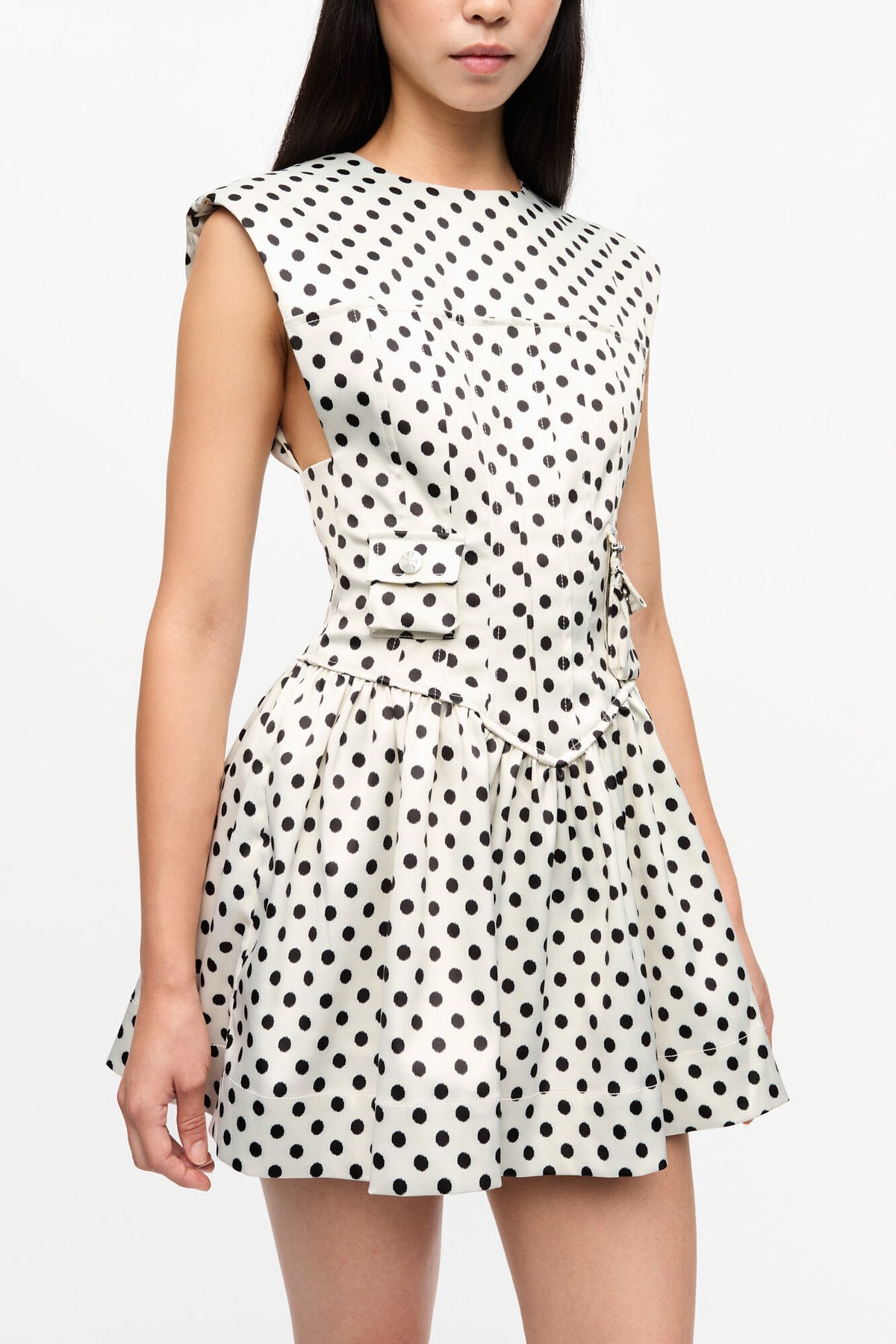 Polka-Dot Satin Corset Mini Dress
