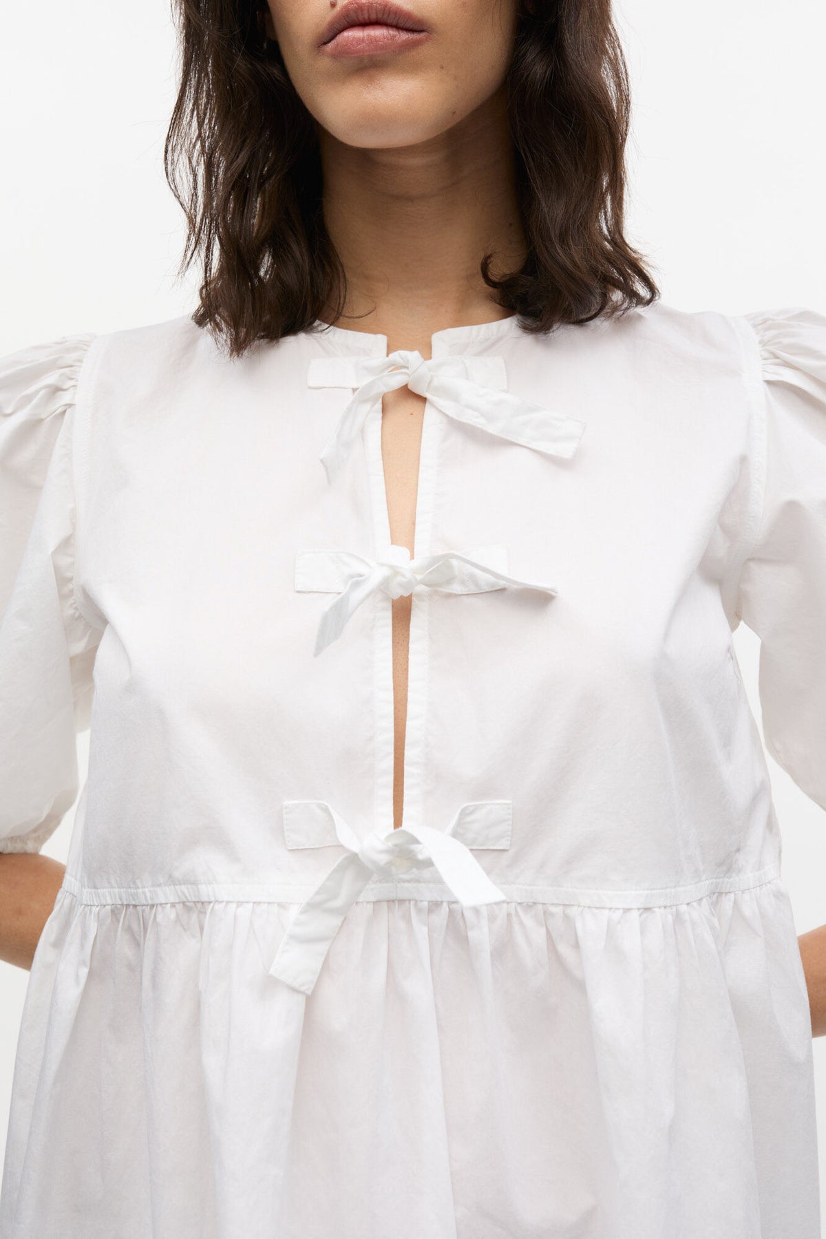 White Cotton Poplin Tie String Mini Dress