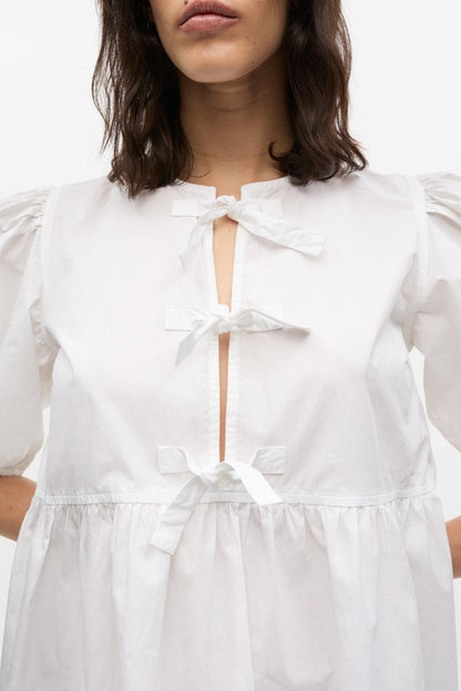 White Cotton Poplin Tie String Mini Dress
