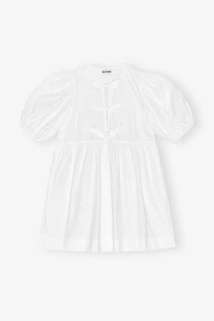 White Cotton Poplin Tie String Mini Dress