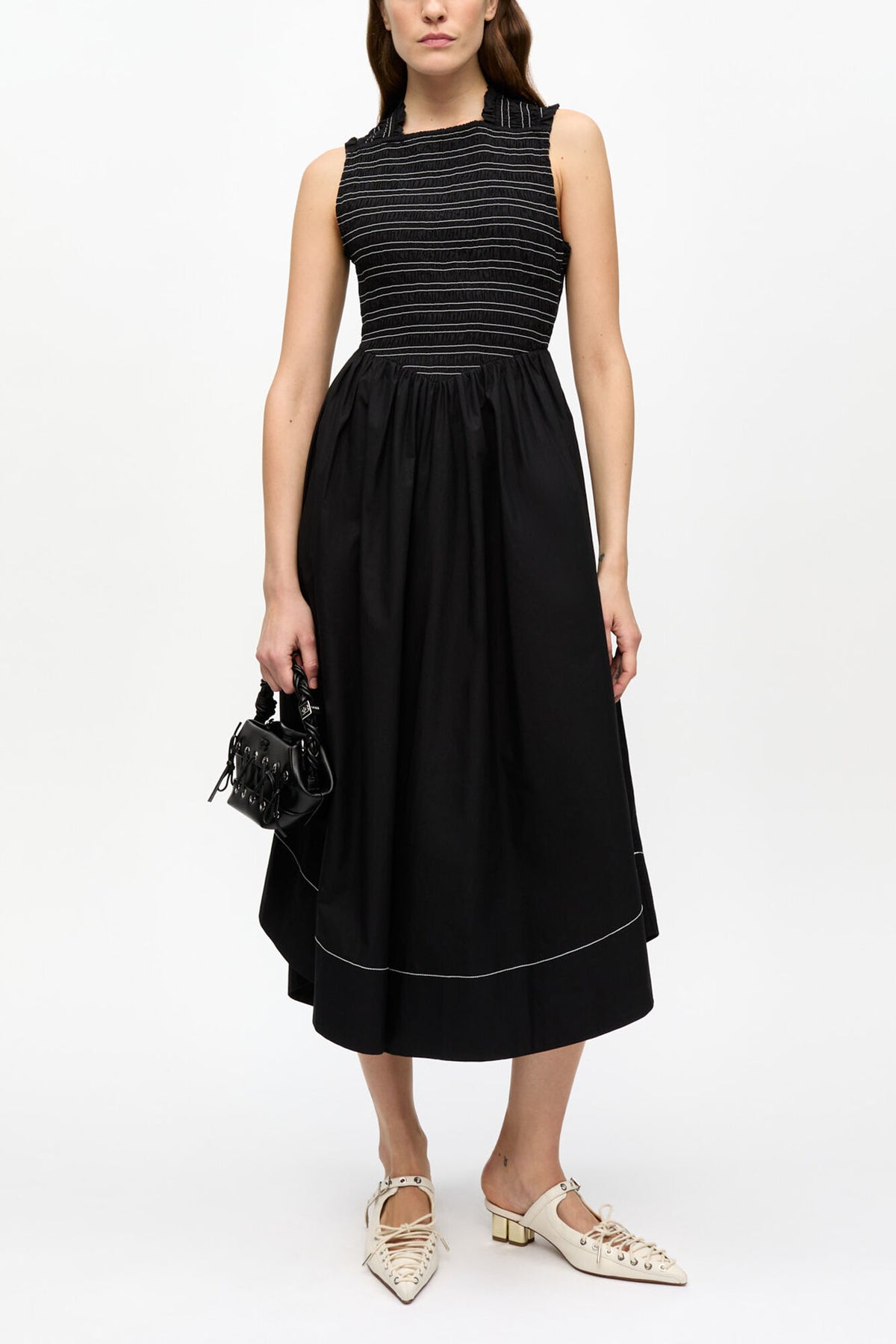 Washed Stretch Cotton Smock Midi Dress