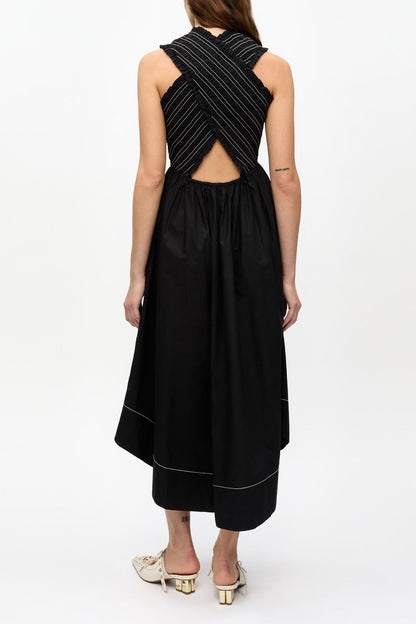 Washed Stretch Cotton Smock Midi Dress
