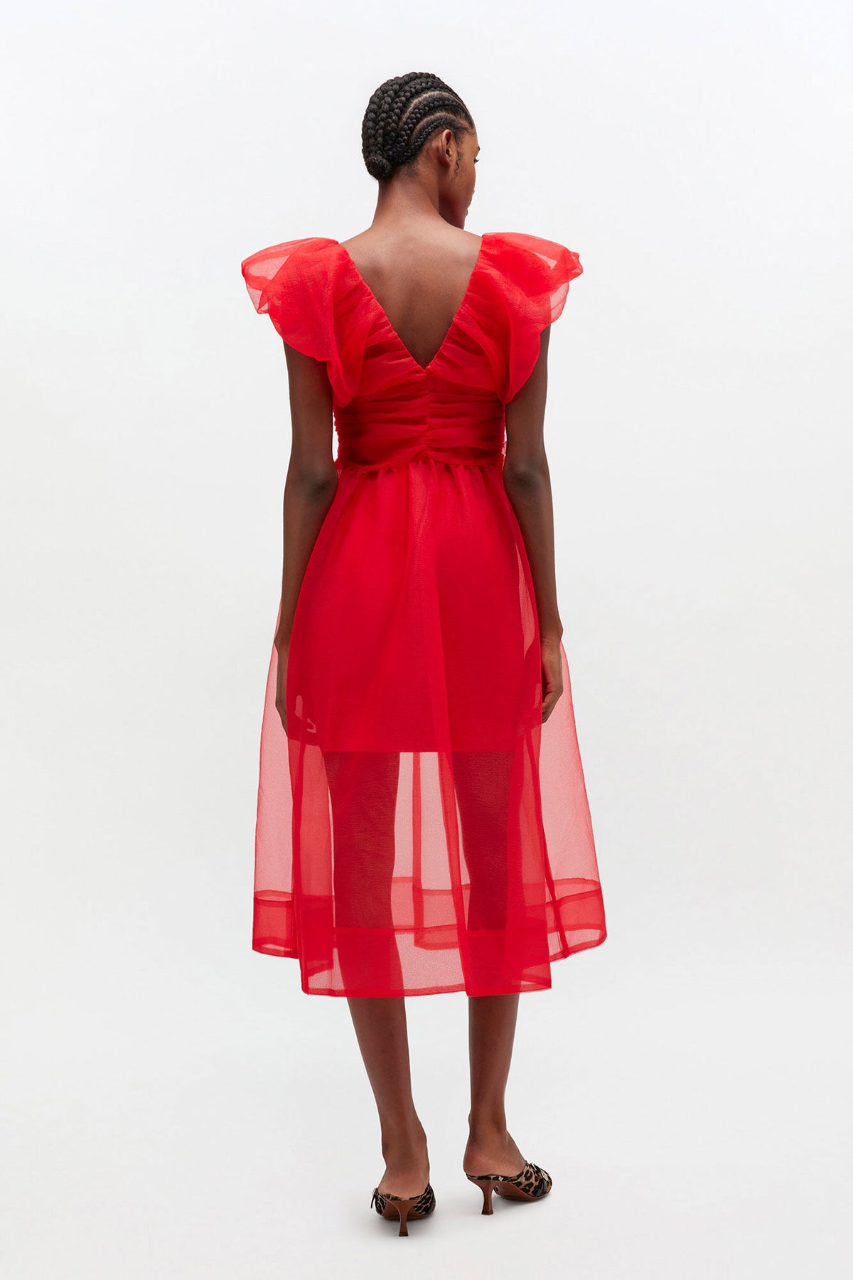 Red Organza Ruched Dress