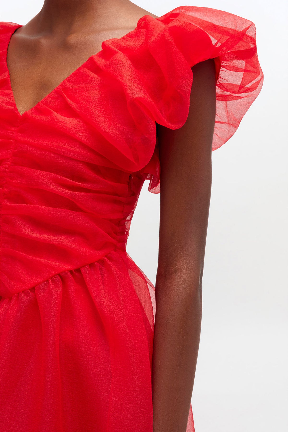 Red Organza Ruched Dress