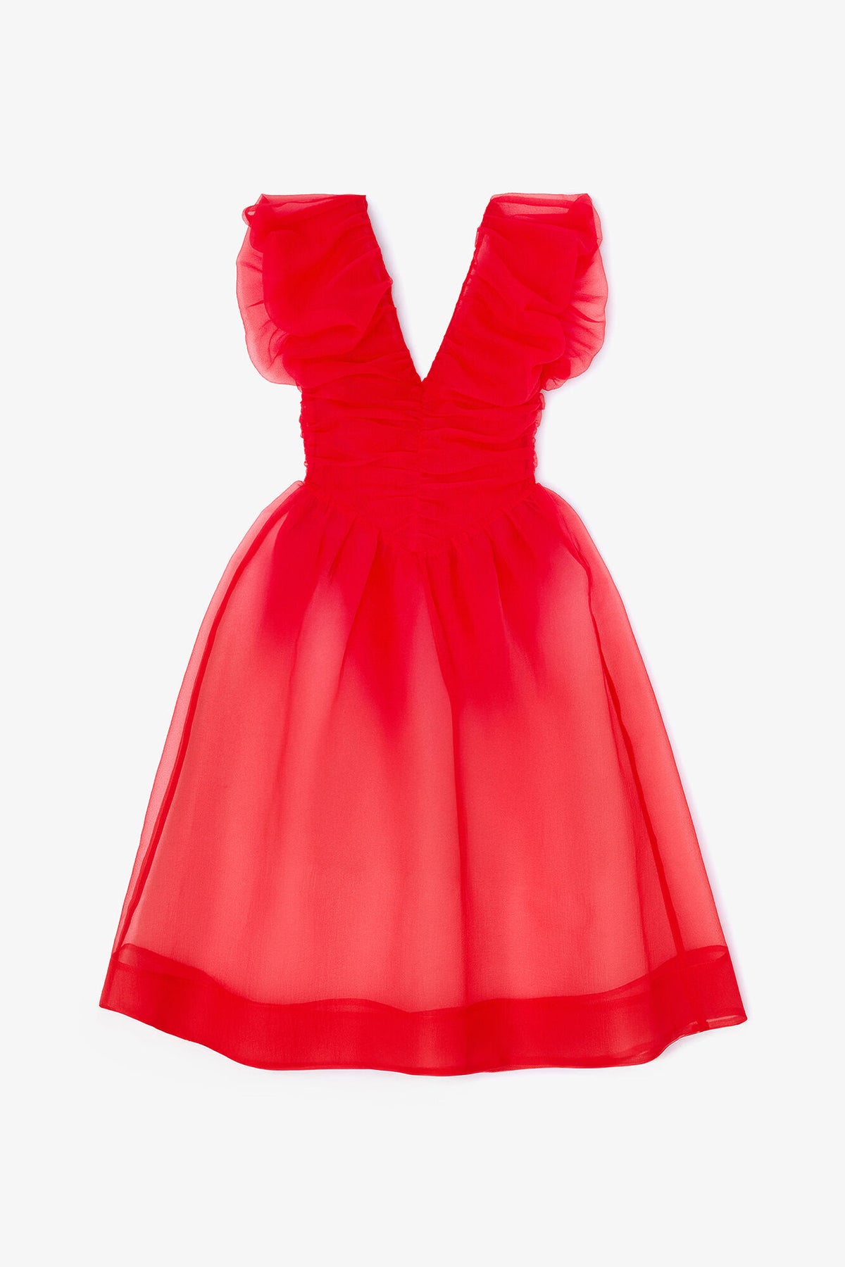 Red Organza Ruched Dress