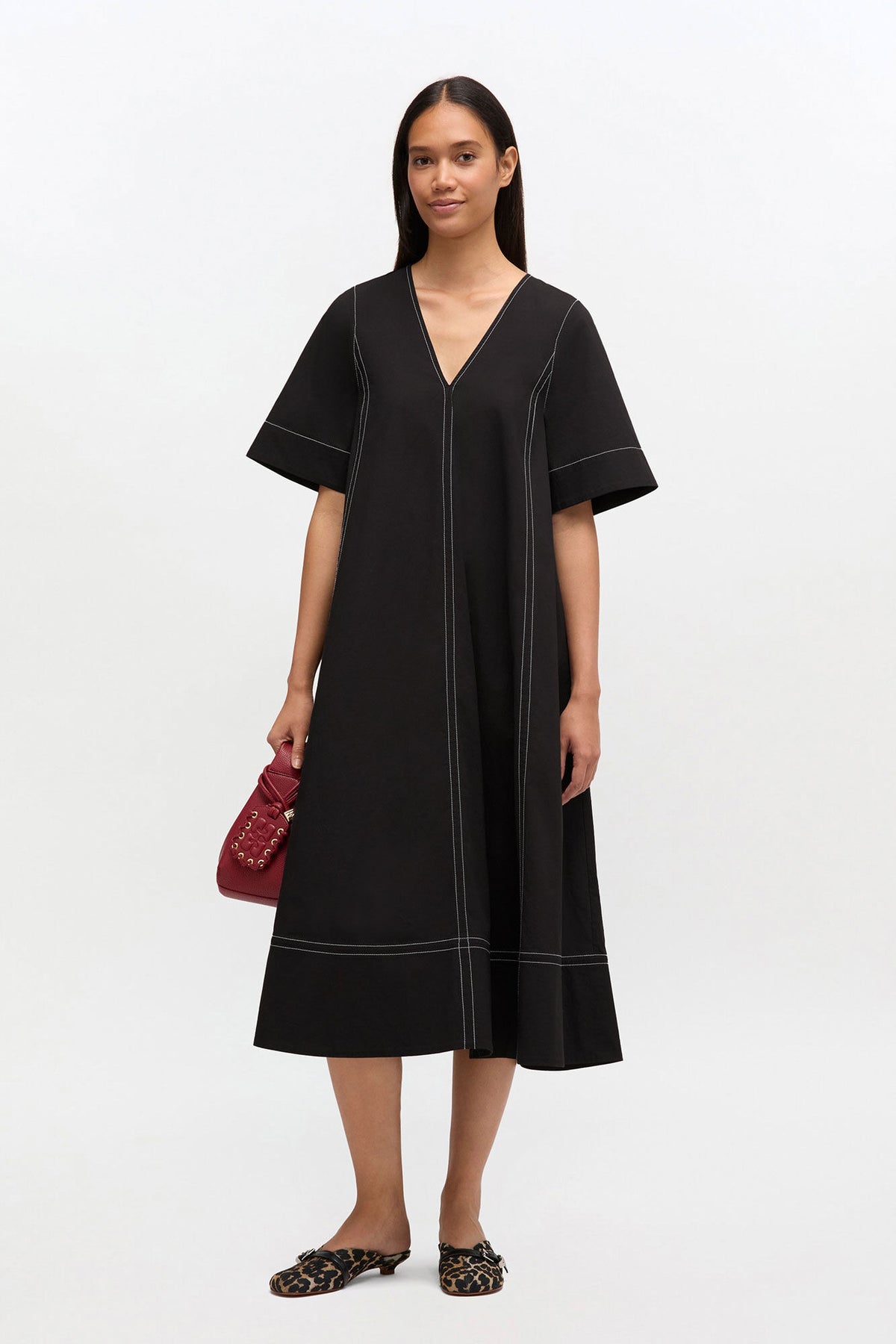 Black Cotton A-line Dress
