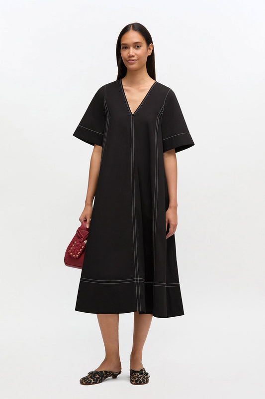 Black Cotton A-line Dress