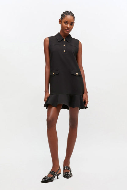 Black Twill Suiting Mini Dress