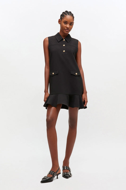 Black Twill Suiting Mini Dress