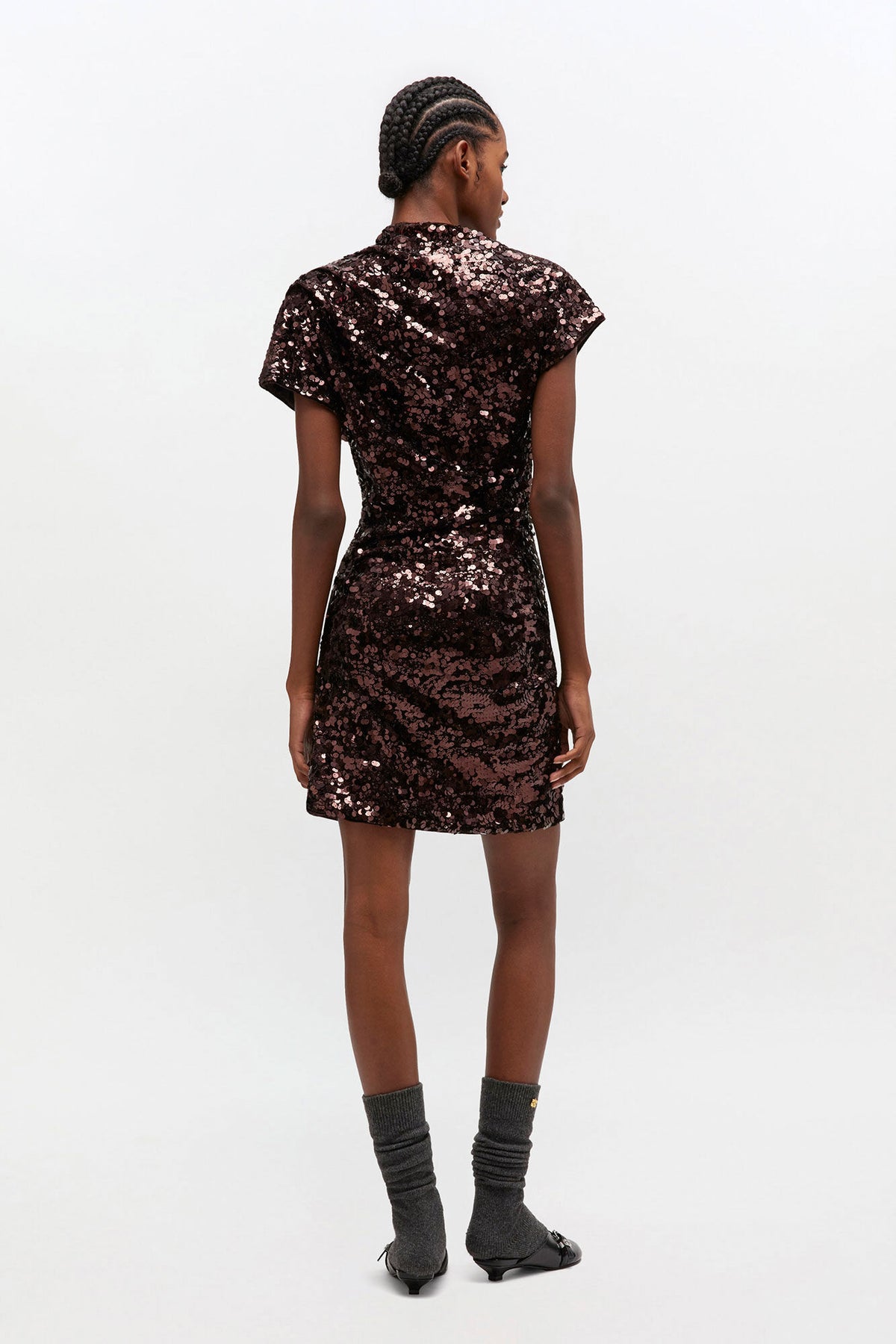 Brown Sequins Mini Dress