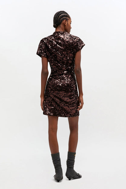 Brown Sequins Mini Dress