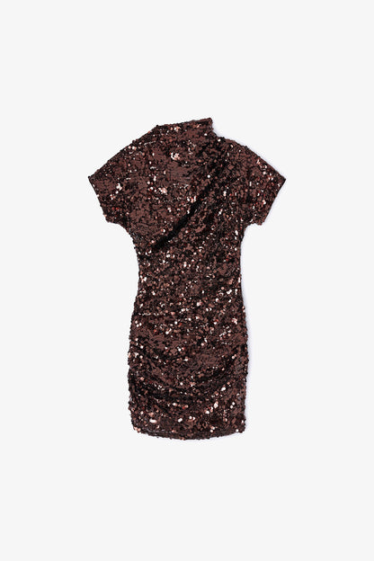 Brown Sequins Mini Dress