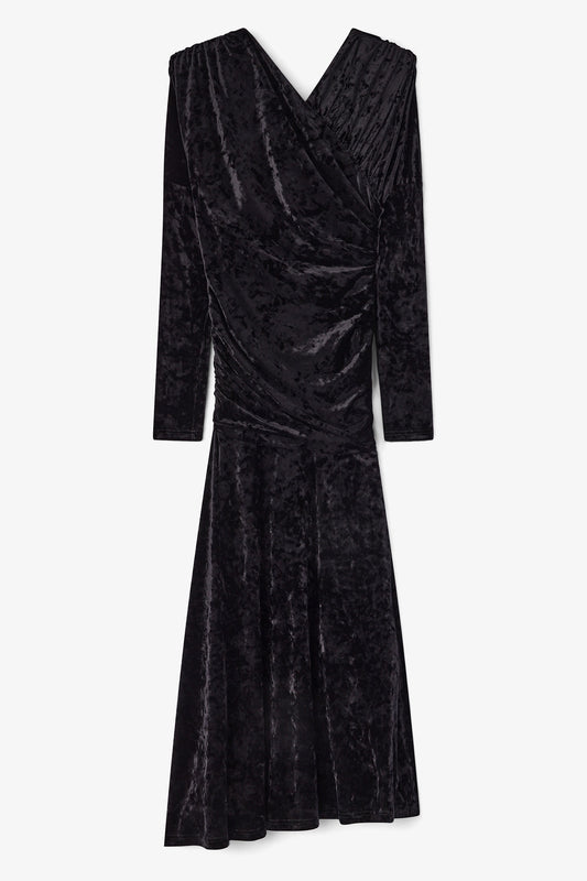Dress in Black Velour Ruched