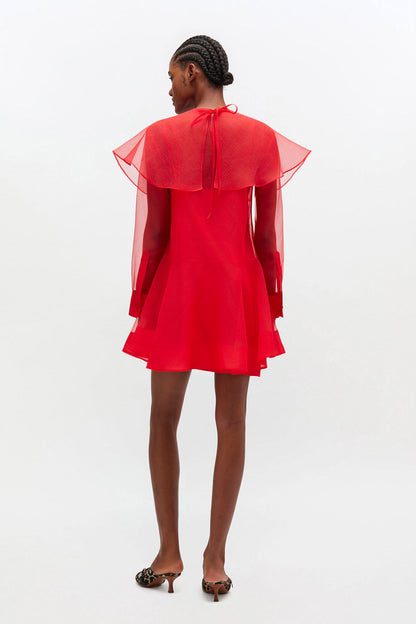 Red Organza Circle Collar Dress